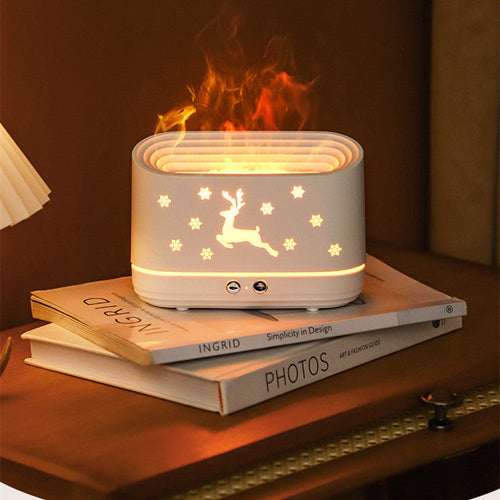 Difusor Llama sobre unos libros en una mesilla